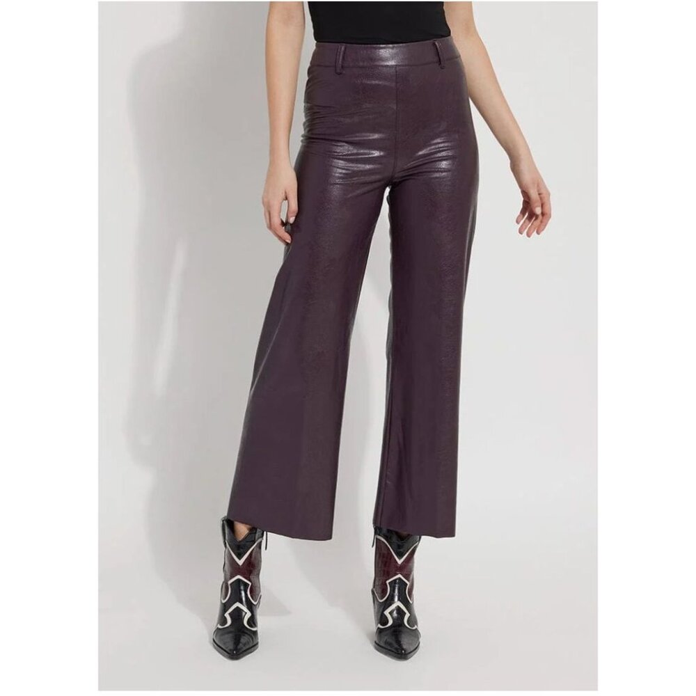 Lyssé High Waist Vegan Leather Wide Leg Pant in Lava - Sz L - NWT